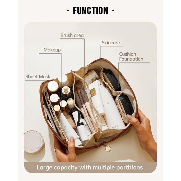 Women AA Brown Large Capacity Cosmetic Travel Makeup Waterproof Portable Bag - Picture 2 of 9